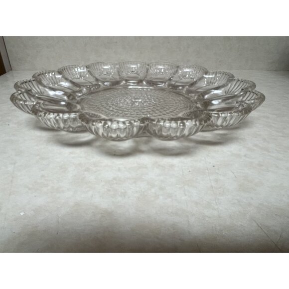Vintage Indiana Glass Clear Hobnail Deviled Egg Relish Tray - Picture 2 of 2